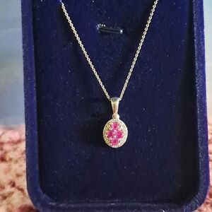 Natural Ruby & Natural White Zircon Style Necklace In 925 Sterling Silver
